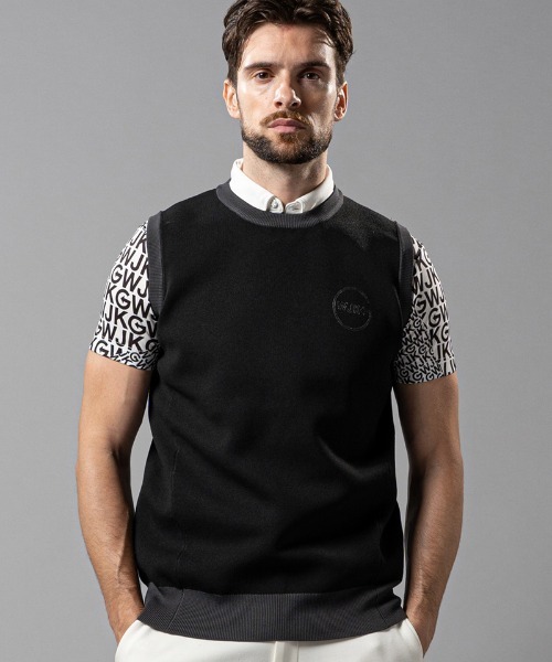 wjk(ダヴルジェイケイ)の「mcg3139--GOLF-WJKG- knit vest ベスト(ベスト・メンズ・ブラック×グレー/ホワイト系その他/ネイビー・M/S/L)」の2枚目の写真