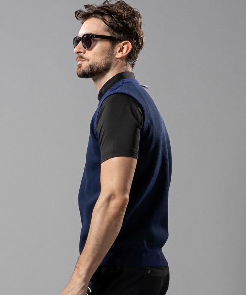 wjk(ダヴルジェイケイ)の「mcg3139--GOLF-WJKG- knit vest ベスト(ベスト・メンズ・ブラック×グレー/ホワイト系その他/ネイビー・M/S/L)」の9枚目の写真