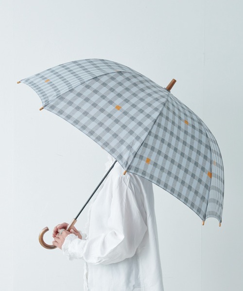 392 plusm（サンキューニプリュスエム）の「Umbrella Long 60 - gingham - 790139（長傘・レディース・ネイビー/グレー・60cm）」の2枚目の写真