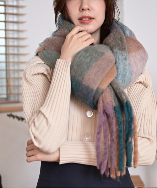 FREE'S MART（フリーズマート）の「◆大柄チェックストール（ストール/ショール・レディース・イエロー系その他/ブルー・ﾌﾘ-）」の10枚目の写真