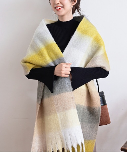 FREE'S MART（フリーズマート）の「◆大柄チェックストール（ストール/ショール・レディース・イエロー系その他/ブルー・ﾌﾘ-）」の6枚目の写真