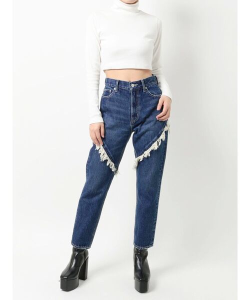 EVRIS（エヴリス）の「フリンジデザインテーパードデニムパンツ（デニムパンツ・レディース・インディゴブルー/ライトブルー・SMALL/MEDIUM）」の4枚目の写真