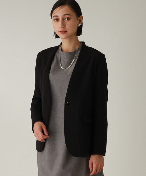 THE SHOP TK （ザ ショップ ティーケー ）の「◆【セレモニー/入卒/洗える/SETUP可】ダブルクロスノーカラージャケット（ノーカラージャケット・レディース・ライトグレー/ブラック/ネイビー・11/12/13/14）」の7枚目の写真