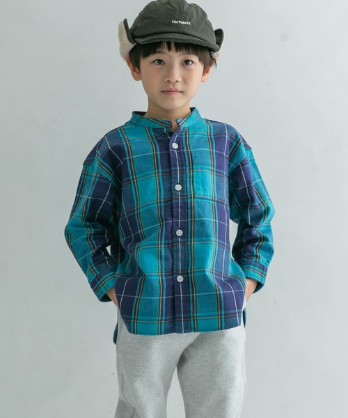 FORK&SPOON（フォークアンドスプーン）の「FORK&SPOON　ネルバンドカラールーズシャツ(KIDS)（シャツ/ブラウス・キッズ・ネイビー/アイボリー・105/135/120）」の4枚目の写真