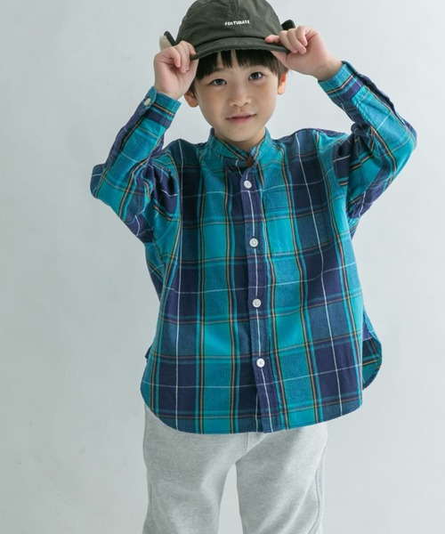 FORK&SPOON（フォークアンドスプーン）の「FORK&SPOON　ネルバンドカラールーズシャツ(KIDS)（シャツ/ブラウス・キッズ・ネイビー/アイボリー・105/135/120）」の5枚目の写真