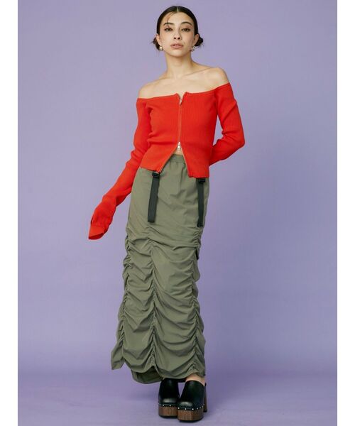 EVRIS（エヴリス）の「ボリュームギャザーロングスカート（スカート・レディース・ブラック/オレンジ/カーキ・FREE）」の4枚目の写真