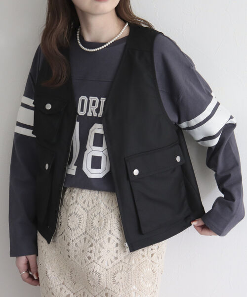 fredy emue（フレディエミュ）の「バックデザインフィッシングベスト（ベスト・レディース・ブラック/ベージュ・38）」の18枚目の写真