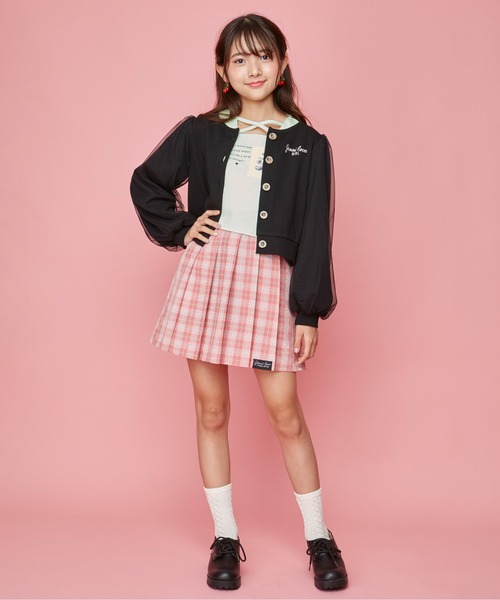 JENNI love（ジェニィラブ）の「袖チュールテレコカーデ（カーディガン/ボレロ・キッズ・サックスブルー/ブラック/ベージュ・130cm/140cm/150cm/160cm）」の5枚目の写真