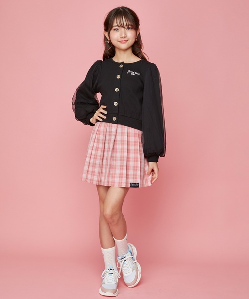 JENNI love（ジェニィラブ）の「袖チュールテレコカーデ（カーディガン/ボレロ・キッズ・サックスブルー/ブラック/ベージュ・130cm/140cm/150cm/160cm）」の4枚目の写真