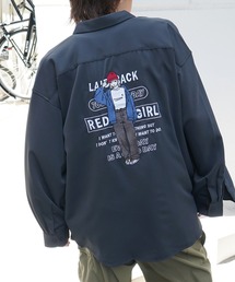 Red Cap Girl | バックプリント / 刺繍 クレリック 配色 オンブレチェック ビッグシルエット長袖シャツ(シャツ/ブラウス)