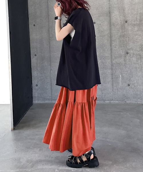 PAGEBOY（ページボーイ）の「フレアティアードスカート（スカート・レディース・ブラック/オレンジ系その他/オフホワイト・FREE）」の5枚目の写真