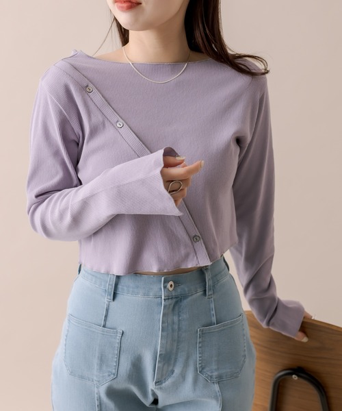 mline（エムライン）の「[mline]アシメボタントップス（ニット/セーター・レディース・ミント/オフホワイト/パープル/ブラック・FREE）」の4枚目の写真