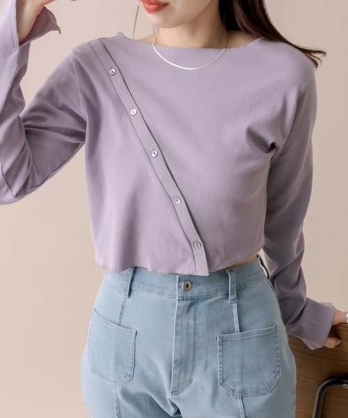 mline（エムライン）の「[mline]アシメボタントップス（ニット/セーター・レディース・ミント/オフホワイト/パープル/ブラック・FREE）」の18枚目の写真