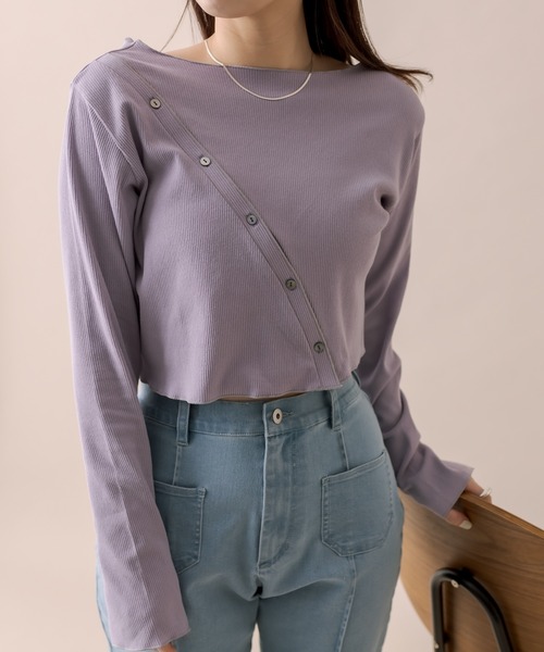 mline（エムライン）の「[mline]アシメボタントップス（ニット/セーター・レディース・ミント/オフホワイト/パープル/ブラック・FREE）」の19枚目の写真