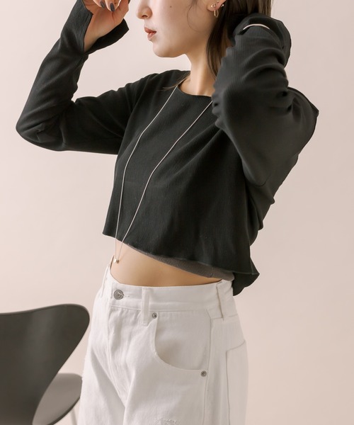 mline（エムライン）の「[mline]アシメボタントップス（ニット/セーター・レディース・ミント/オフホワイト/パープル/ブラック・FREE）」の12枚目の写真