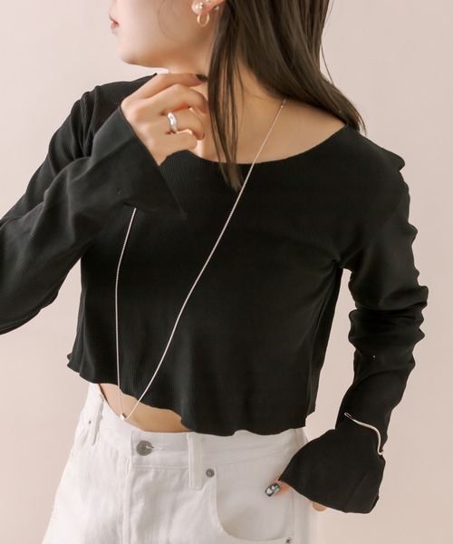 mline（エムライン）の「[mline]アシメボタントップス（ニット/セーター・レディース・ミント/オフホワイト/パープル/ブラック・FREE）」の13枚目の写真