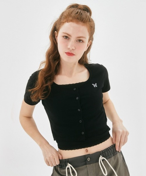 FANCY CLUB（ファンシークラブ）の「NASTY FANCY CLUB／キューティークロップカーディガン 2199682（カーディガン/ボレロ・レディース・チャコール/ホワイト/ブラック・FREE）」の2枚目の写真