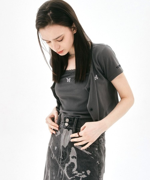 FANCY CLUB（ファンシークラブ）の「NASTY FANCY CLUB／キューティークロップカーディガン 2199682（カーディガン/ボレロ・レディース・チャコール/ホワイト/ブラック・FREE）」の4枚目の写真