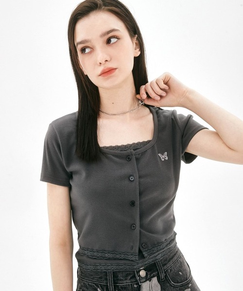 FANCY CLUB（ファンシークラブ）の「NASTY FANCY CLUB／キューティークロップカーディガン 2199682（カーディガン/ボレロ・レディース・チャコール/ホワイト/ブラック・FREE）」の6枚目の写真