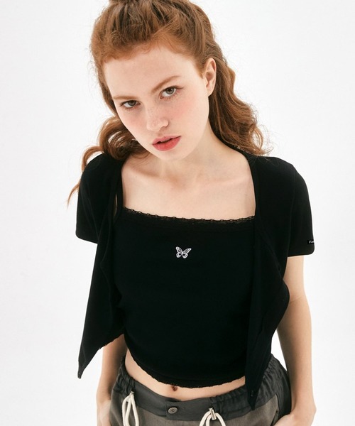 FANCY CLUB（ファンシークラブ）の「NASTY FANCY CLUB／キューティークロップカーディガン 2199682（カーディガン/ボレロ・レディース・チャコール/ホワイト/ブラック・FREE）」の8枚目の写真