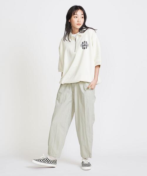 H BEAUTY＆YOUTH ハーフジップ ショートスウェット H＞ ハーフジップ ショートスリーブ クルーザー スウェット