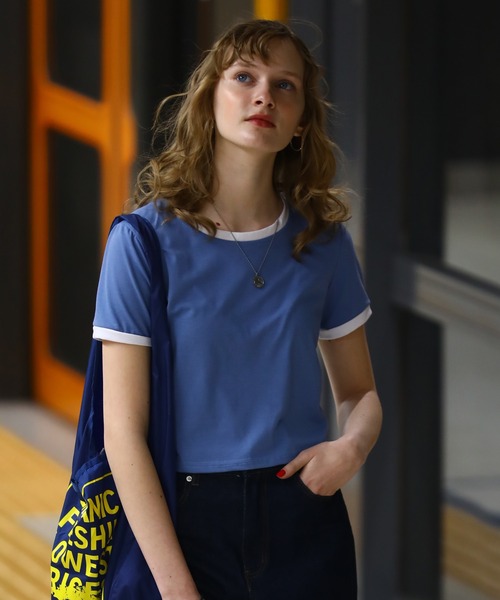 sara&cake（サラアンドケイク）の「クロップドリンガーTシャツ（Tシャツ/カットソー・レディース・ホワイト/ブラック/グレー/レッド/ブルー/グリーン・FREE）」の5枚目の写真