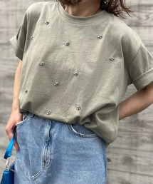 mi via loca | ビジュー付きショート丈Tシャツ(Tシャツ/カットソー)