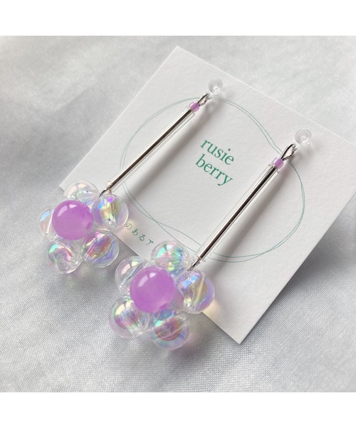 tone（トーン）の「【rusieberry】bubbles flower 揺れるピアス(MA)（ピアス（両耳用）・レディース・パープル系その他/パープル系その他2/ブルー系その他・FREE）」の3枚目の写真
