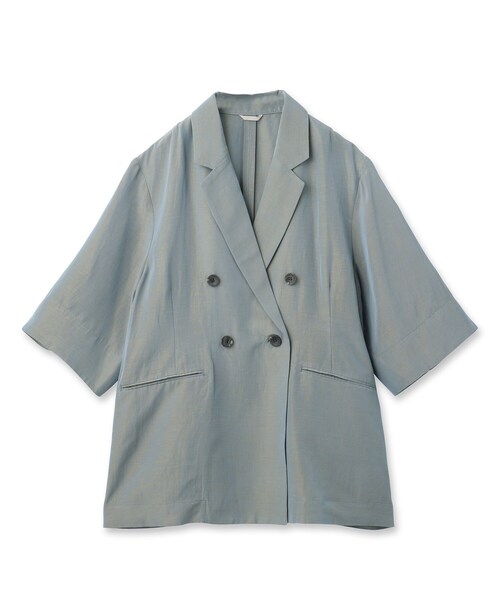 GALLEST（ギャレスト）の「【BAILA6月号掲載】シャンブレー半袖ダブルジャケット（テーラードジャケット・レディース・チャコール/ブルー系8・40/38/36）」の3枚目の写真