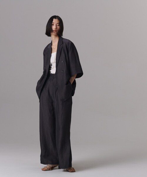 GALLEST（ギャレスト）の「【BAILA6月号掲載】シャンブレー半袖ダブルジャケット（テーラードジャケット・レディース・チャコール/ブルー系8・40/38/36）」の6枚目の写真