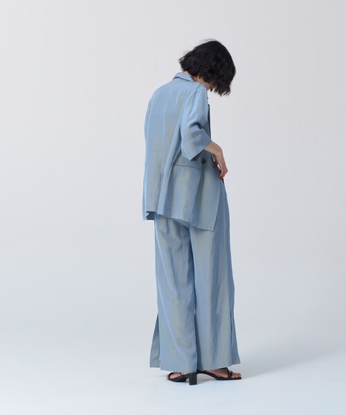 GALLEST（ギャレスト）の「【BAILA6月号掲載】シャンブレー半袖ダブルジャケット（テーラードジャケット・レディース・チャコール/ブルー系8・40/38/36）」の5枚目の写真