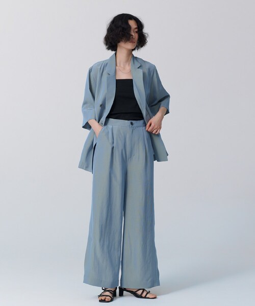 GALLEST（ギャレスト）の「【BAILA6月号掲載】シャンブレー半袖ダブルジャケット（テーラードジャケット・レディース・チャコール/ブルー系8・40/38/36）」の8枚目の写真