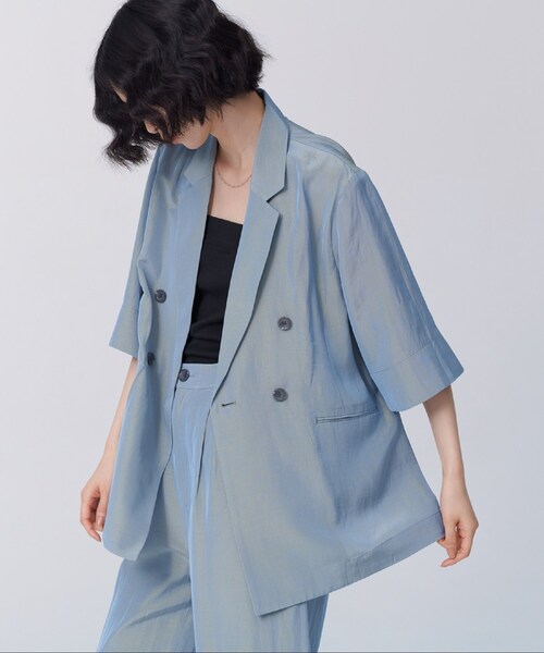 GALLEST（ギャレスト）の「【BAILA6月号掲載】シャンブレー半袖ダブルジャケット（テーラードジャケット・レディース・チャコール/ブルー系8・40/38/36）」の10枚目の写真