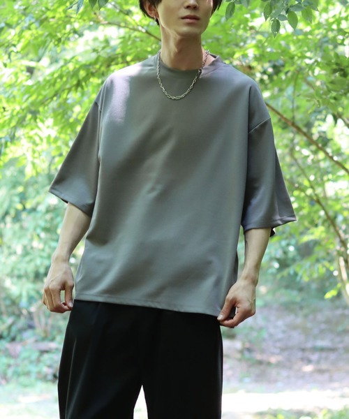 SITRY（シトリー）の「Amundsen loose silhouette basic T-shirt/梨地織り ルーズシルエット ベーシック Ｔシャツ（Tシャツ/カットソー・メンズ・チャコールグレー/ブラック/ベージュ/ホワイト/グリーン/ライトグレー・M/L/LL）」の18枚目の写真