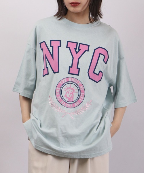 spiritoso(スピリトーゾ)の「spiritoso フロッキープリント NYC 半袖Tシャツ(Tシャツ/カットソー・レディース・ホワイト/ブラック/グレー・F)」の3枚目の写真