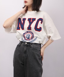 spiritoso フロッキープリント NYC 半袖Tシャツ