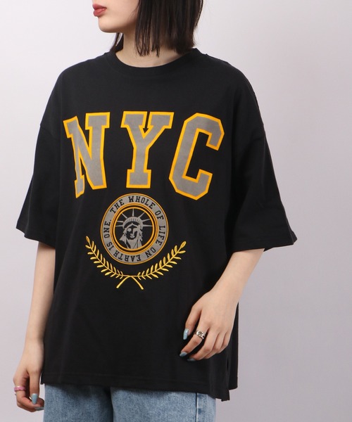 spiritoso(スピリトーゾ)の「spiritoso フロッキープリント NYC 半袖Tシャツ(Tシャツ/カットソー・レディース・ホワイト/ブラック/グレー・F)」の2枚目の写真