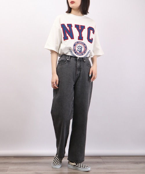 spiritoso(スピリトーゾ)の「spiritoso フロッキープリント NYC 半袖Tシャツ(Tシャツ/カットソー・レディース・ホワイト/ブラック/グレー・F)」の10枚目の写真