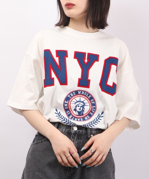spiritoso(スピリトーゾ)の「spiritoso フロッキープリント NYC 半袖Tシャツ(Tシャツ/カットソー・レディース・ホワイト/ブラック/グレー・F)」の15枚目の写真