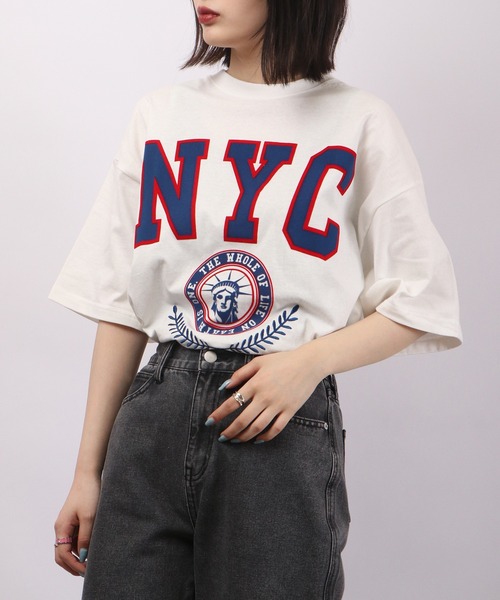 spiritoso(スピリトーゾ)の「spiritoso フロッキープリント NYC 半袖Tシャツ(Tシャツ/カットソー・レディース・ホワイト/ブラック/グレー・F)」の12枚目の写真