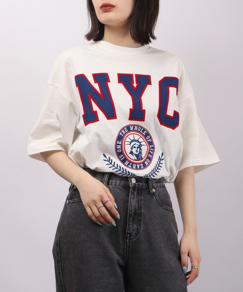 spiritoso(スピリトーゾ)の「spiritoso フロッキープリント NYC 半袖Tシャツ(Tシャツ/カットソー・レディース・ホワイト/ブラック/グレー・F)」の13枚目の写真