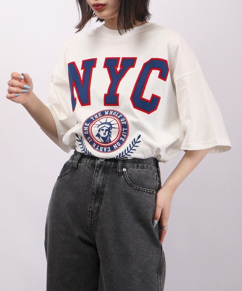 spiritoso(スピリトーゾ)の「spiritoso フロッキープリント NYC 半袖Tシャツ(Tシャツ/カットソー・レディース・ホワイト/ブラック/グレー・F)」の11枚目の写真