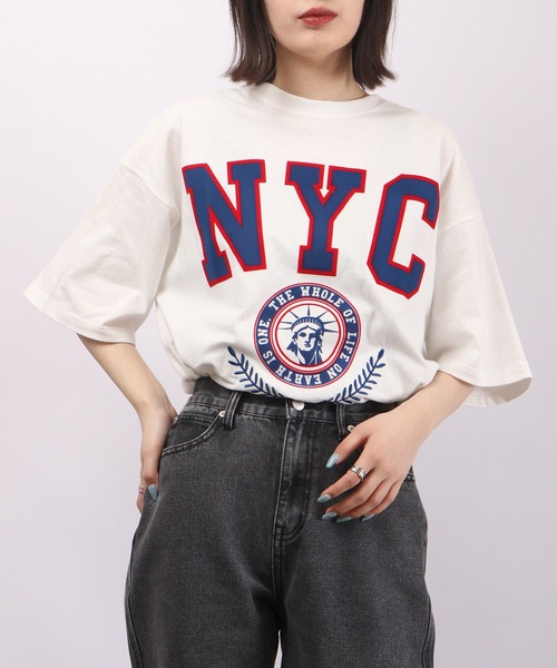spiritoso(スピリトーゾ)の「spiritoso フロッキープリント NYC 半袖Tシャツ(Tシャツ/カットソー・レディース・ホワイト/ブラック/グレー・F)」の14枚目の写真