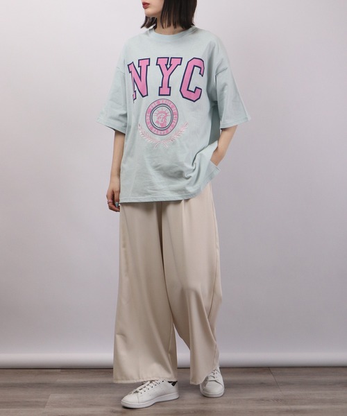 spiritoso(スピリトーゾ)の「spiritoso フロッキープリント NYC 半袖Tシャツ(Tシャツ/カットソー・レディース・ホワイト/ブラック/グレー・F)」の4枚目の写真