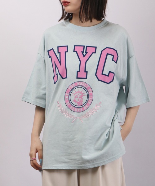 spiritoso(スピリトーゾ)の「spiritoso フロッキープリント NYC 半袖Tシャツ(Tシャツ/カットソー・レディース・ホワイト/ブラック/グレー・F)」の6枚目の写真