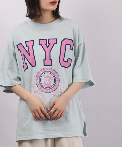 spiritoso(スピリトーゾ)の「spiritoso フロッキープリント NYC 半袖Tシャツ(Tシャツ/カットソー・レディース・ホワイト/ブラック/グレー・F)」の5枚目の写真