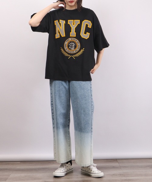 spiritoso(スピリトーゾ)の「spiritoso フロッキープリント NYC 半袖Tシャツ(Tシャツ/カットソー・レディース・ホワイト/ブラック/グレー・F)」の7枚目の写真