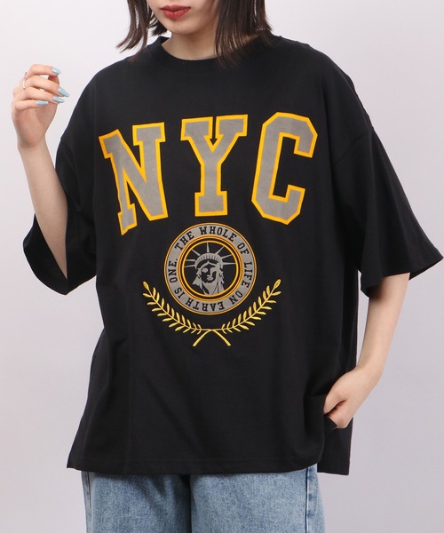 spiritoso(スピリトーゾ)の「spiritoso フロッキープリント NYC 半袖Tシャツ(Tシャツ/カットソー・レディース・ホワイト/ブラック/グレー・F)」の8枚目の写真