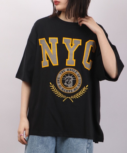 spiritoso(スピリトーゾ)の「spiritoso フロッキープリント NYC 半袖Tシャツ(Tシャツ/カットソー・レディース・ホワイト/ブラック/グレー・F)」の9枚目の写真