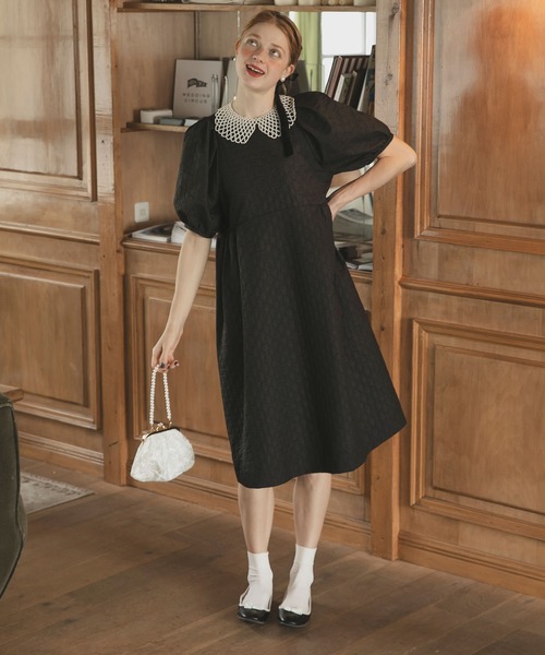 セール】【BONLECILL noir】ふくれジャガード ギャザー切替  